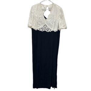 Jessica McClintock Black / Ivory Lace Bodice Maxi Dress VTG Women’s 20W Formal